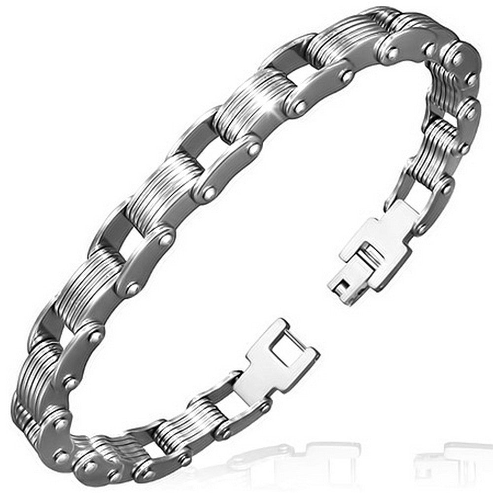 Stainless Steel Silver-Tone Mens Link Chain Bracelet