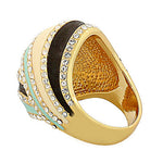 My Daily Styles Fashion Alloy Yellow Gold-Tone Turquoise-Tone Brown Clear CZ Statement Cocktail Ring