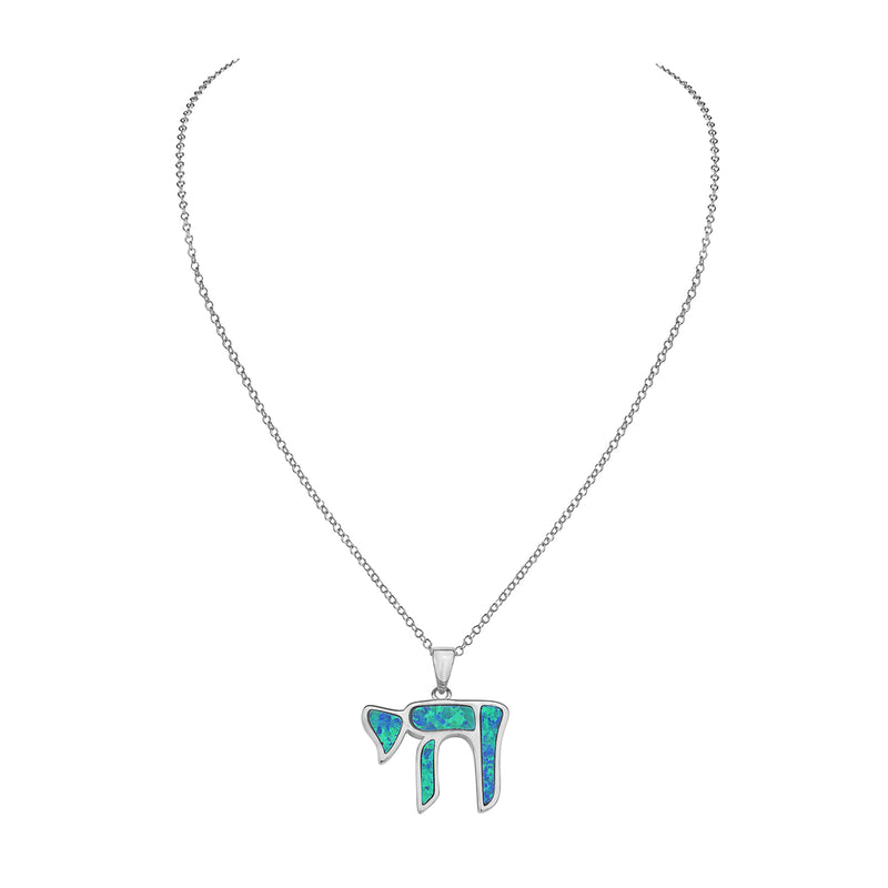 Inlay Opal Chai Necklace Pendant Sterling Silver