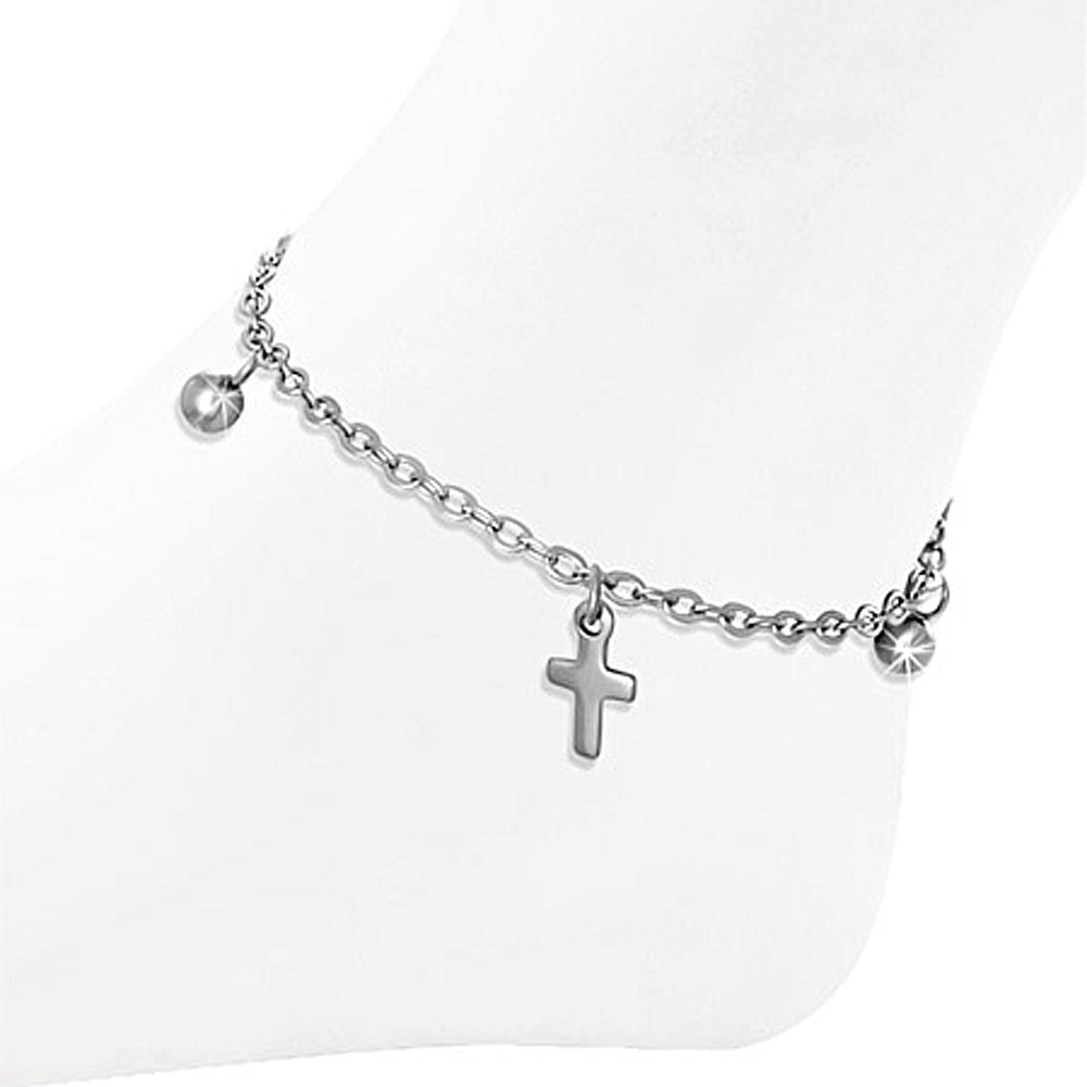 Stainless Steel Silver Religious Cross Anklet Bracelet
