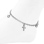 Stainless Steel Silver-Tone Religious Cross Anklet Bracelet