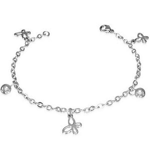 Stainless Steel Silver-Tone Butterfly Womens Adjustable Link Chain Bracelet