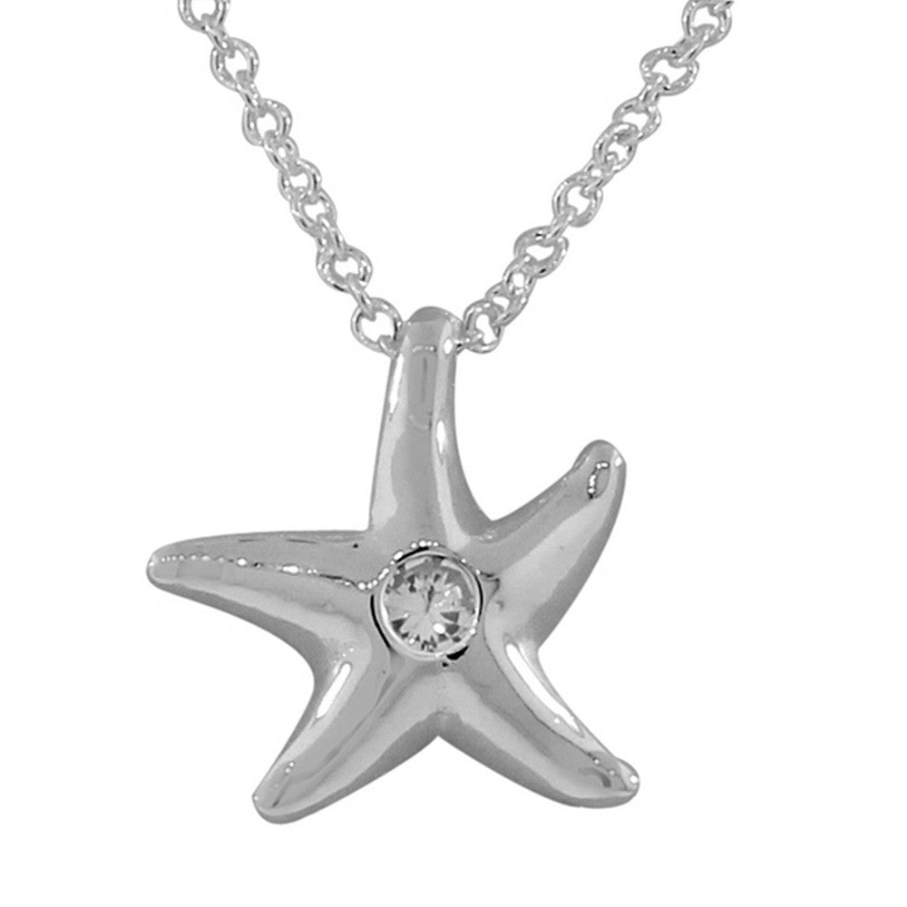 925 Sterling Silver Starfish White CZ Womens Pendant Necklace