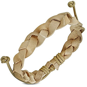 White Leather Braided Adjustable Bracelet