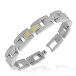 Stainless Steel Gold-Tone Silver-Tone White CZ Mens Link Bracelet