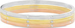 My Daily Styles Women's Tri-Color Stackable Bangle Bracelets Set, Stainless Steel with CZ Accents, 3-Piece