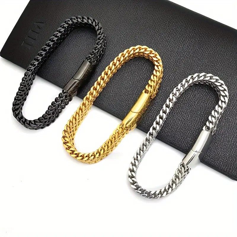 My Daily Styles Men's Stainless Stainless Steel Chain Braided Square Reversible Bracelet, 9 Inch, Multiple Finishes
