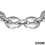 Stainless Steel Silver-Tone Circle Round Link Chain Womens Bracelet
