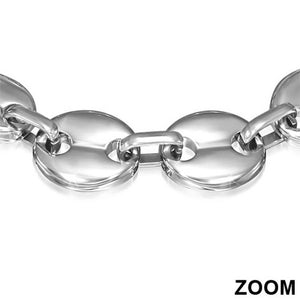 Stainless Steel Silver-Tone Circle Round Link Chain Womens Bracelet