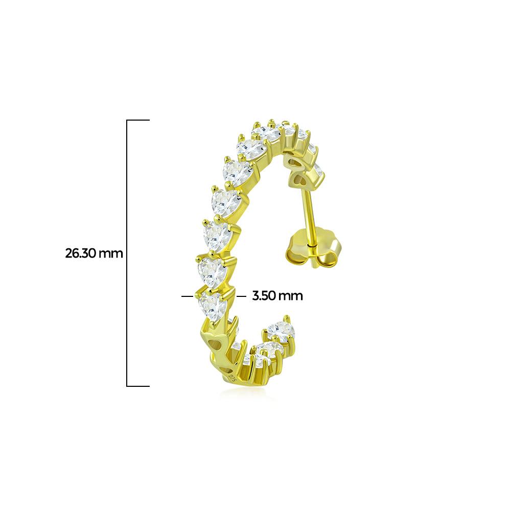 925 Sterling Silver Heart Shaped Cubic Zirconia Hoop Earrings