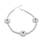 925 Sterling Silver White Blue Bezel-Set CZ Hamsa Evil Eye Womens Tennis Bracelet