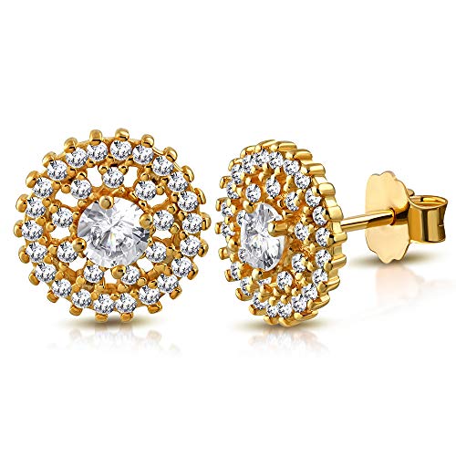 925 Sterling Silver Rose Gold-Tone White Clear CZ Round Stud Earrings, 0.45"