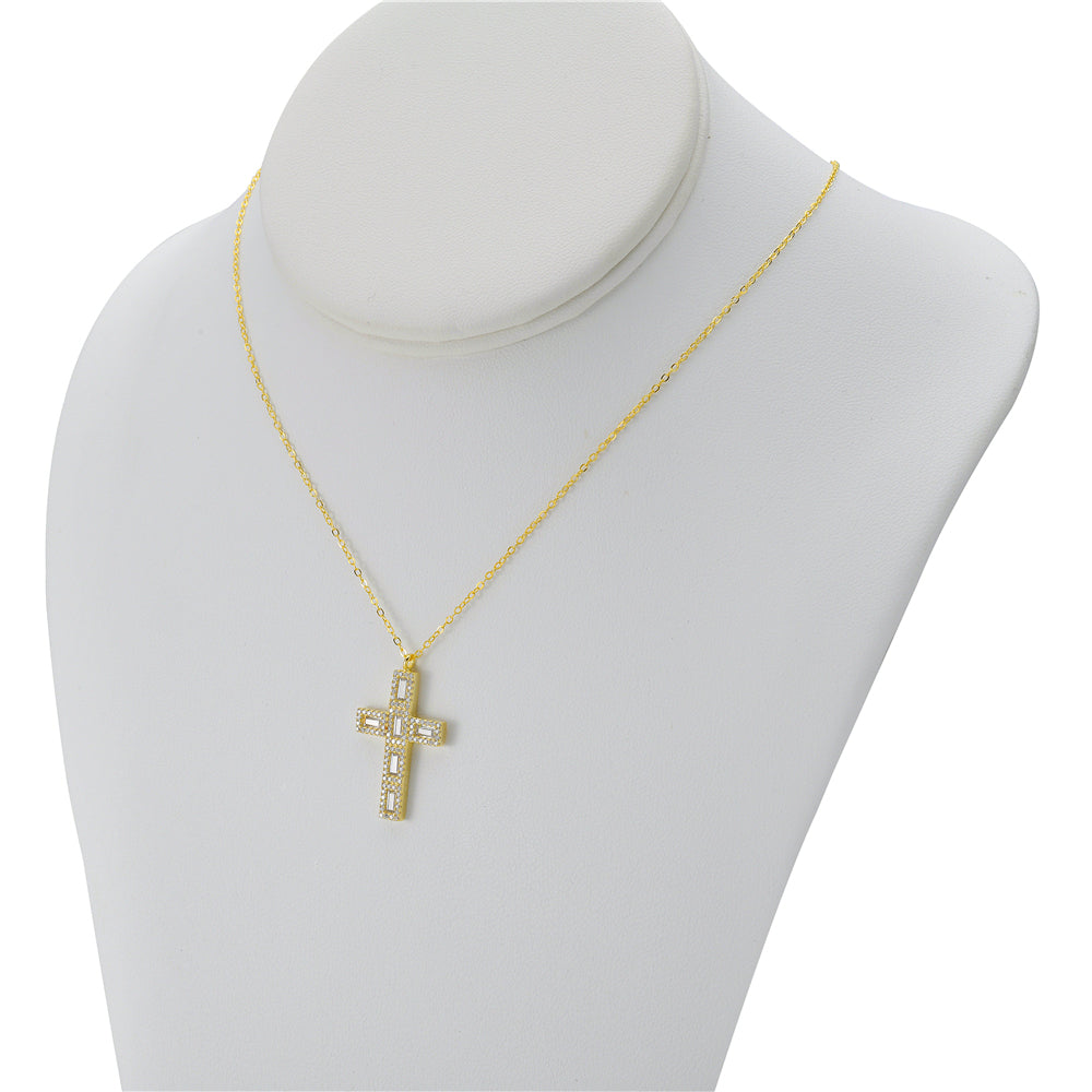 My Daily Styles 925 Sterling Silver Solid Cross Cubic Zirconia Women's or Girls Pendant - Adjustable Chain 16"-18"