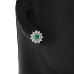 925 Sterling Silver Green CZ Womens Flower Floral Design Stud Earrings