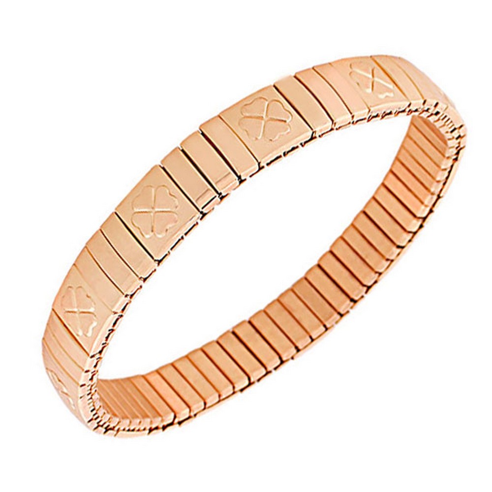 Stainless Steel Rose Gold-Tone Clover Stretch Bracelet