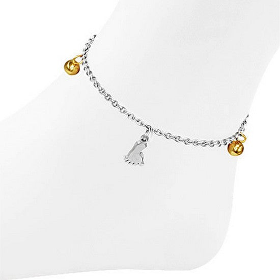 Stainless Steel Silver Yellow Gold-Tone Foot Feet Adjustable Anklet Bracelet