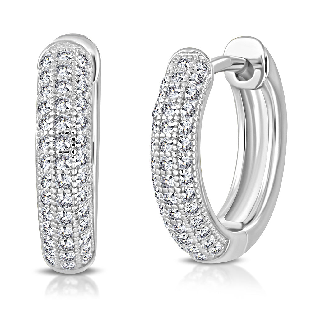 925 Sterling Silver White Clear CZ Hoop Huggie Earrings