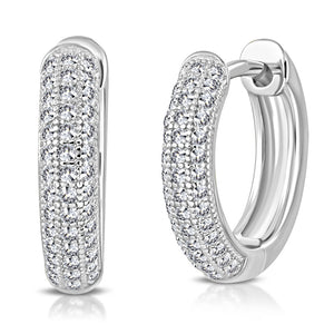 925 Sterling Silver White Clear CZ Hoop Huggie Earrings