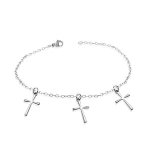 Stainless Steel Religious Cross Link Chain Anklet Bracelet, 10"
