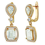 925 Sterling Silver Rectangular Teardrop Clear White CZ Drop Dangle Earrings, 1.2"