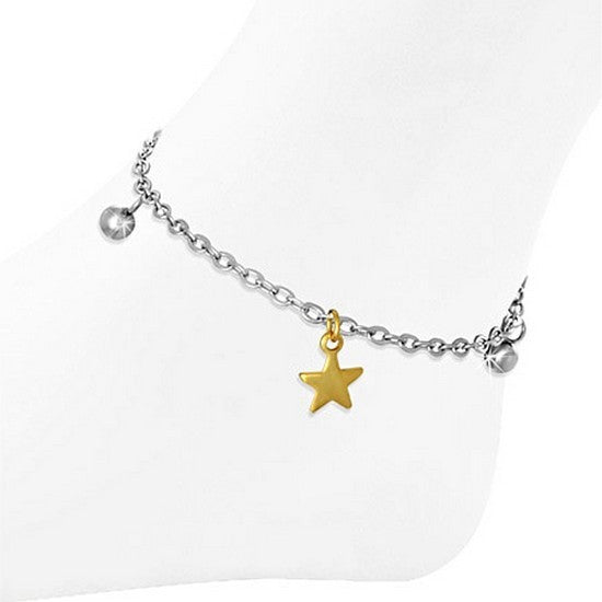 Stainless Steel Two-Tone Stars Adjustable Anklet Bracelet