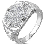 My Daily Styles 925 Sterling Silver Men's Silver-Tone Micro Pave White CZ Stone Circular Signet Style Ring with Band Detail