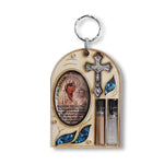 Christian Cross Icon Wall Decor - Hamsa Blessing for Home with Simulated Gemstones - Holy Water and Soil Included
