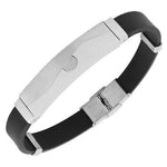Stainless Steel Black Rubber Silicone Silver-Tone Mens Bracelet with Clasp