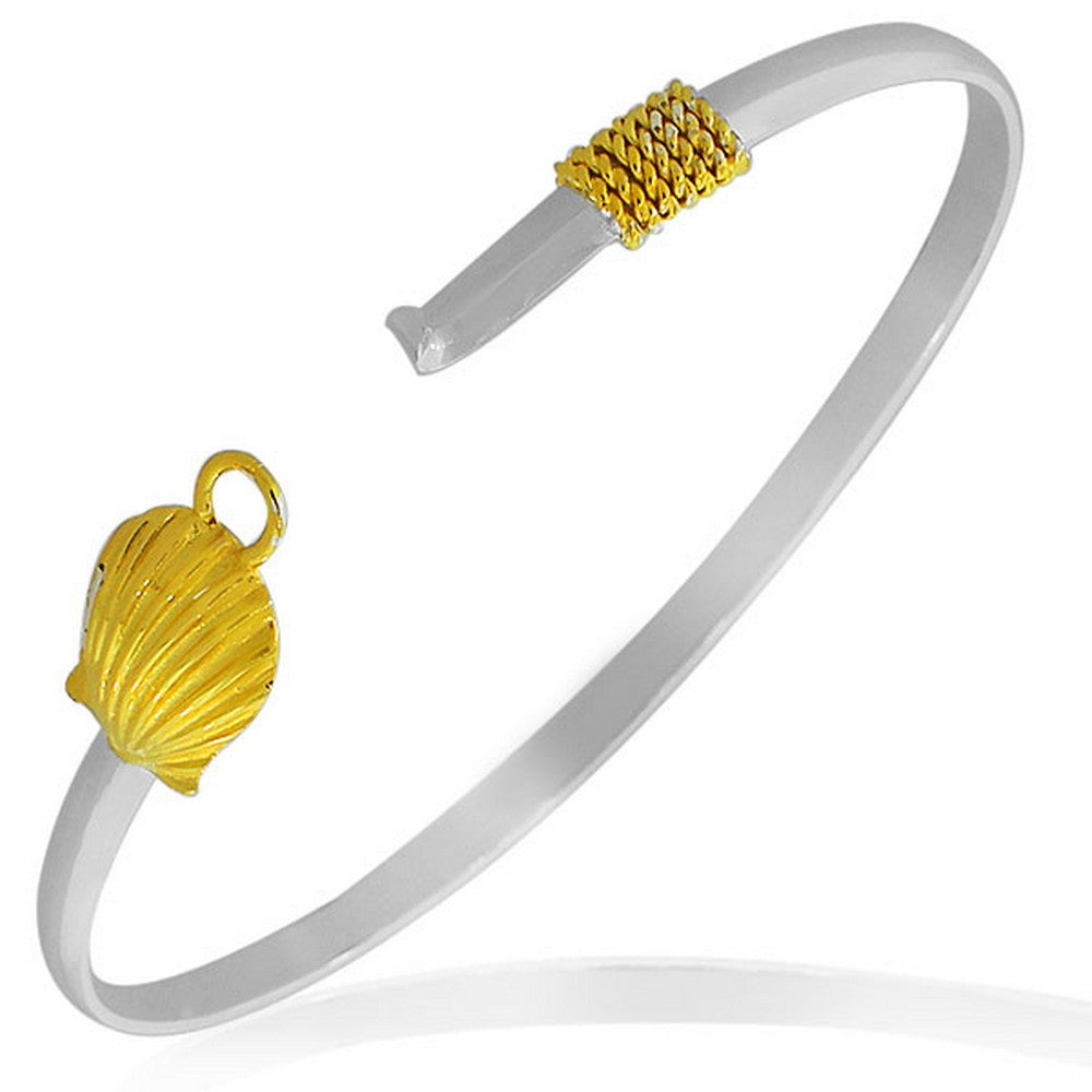 925 Sterling Silver Two-Tone Seashell Classic Oval-Shape Bangle Bracelet