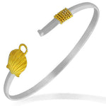 925 Sterling Silver Two-Tone Seashell Classic Oval-Shape Bangle Bracelet