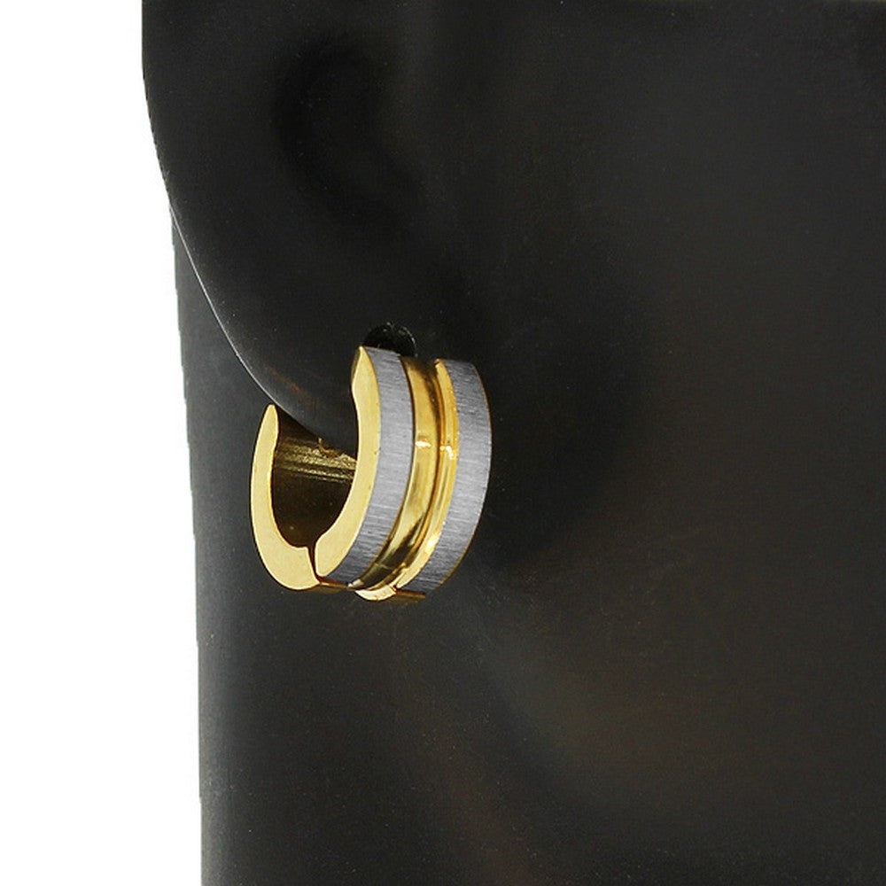Stainless Steel Yellow Gold Silver Two-Tone Polished Matte Womens Girls Hoop Huggie Earrings