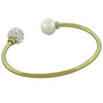 My Daily Styles Fashion Gold-Tone White CZ Simulated Pearl Open End Bangle Bracelet