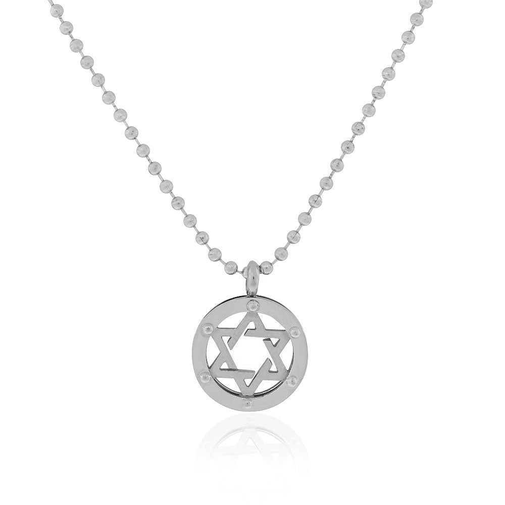 Stainless Steel Silver-Tone Jewish Star of David Mens Pendant Necklace
