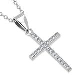 925 Sterling Silver Clear CZ Religious Cross Pendant Necklace, 18"