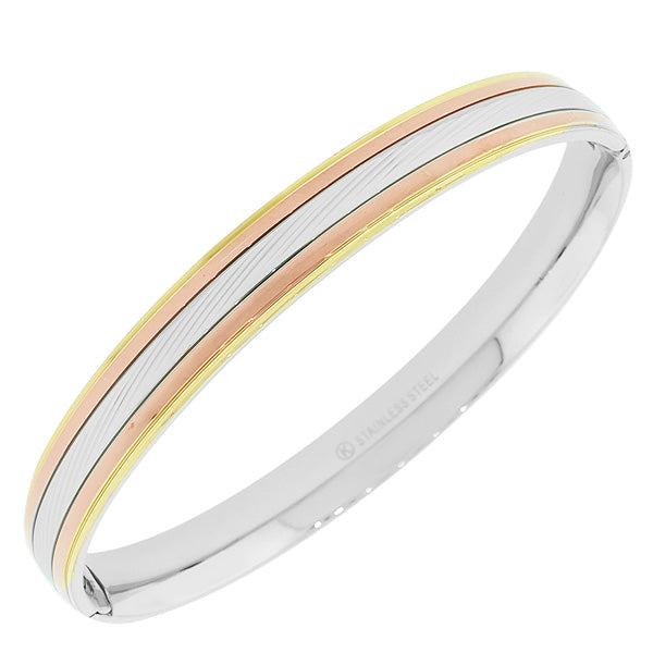 Stainless Steel Multi-Tone Faceted Cuff Bangle Bracelet