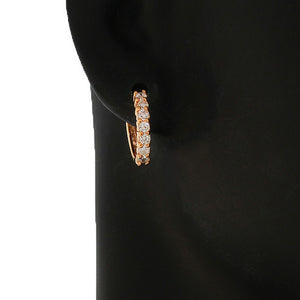 925 Sterling Silver Rose Gold-Tone White CZ Hoop Huggie Earrings
