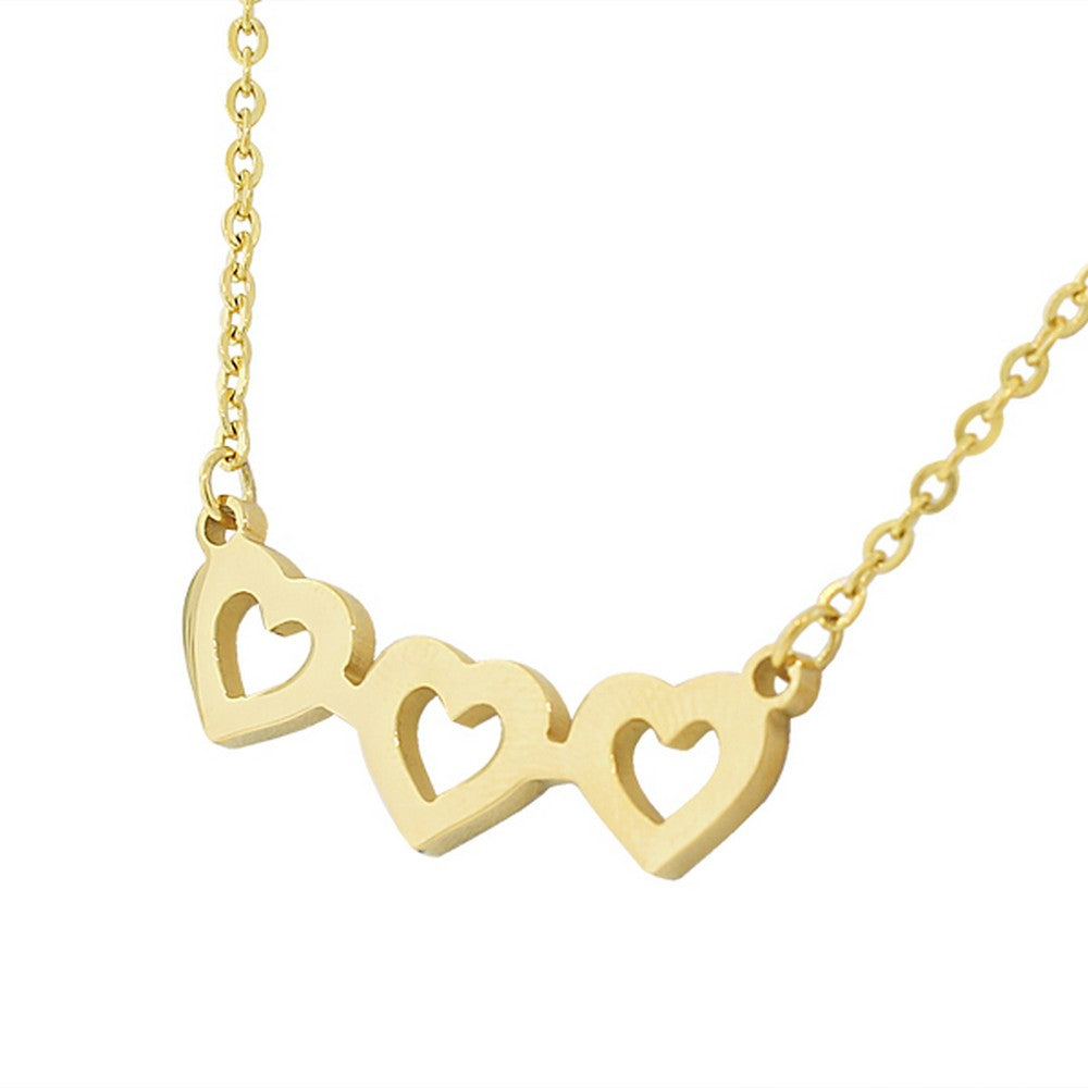 Stainless Steel Love Heart Chain Necklace Stud Earrings Set