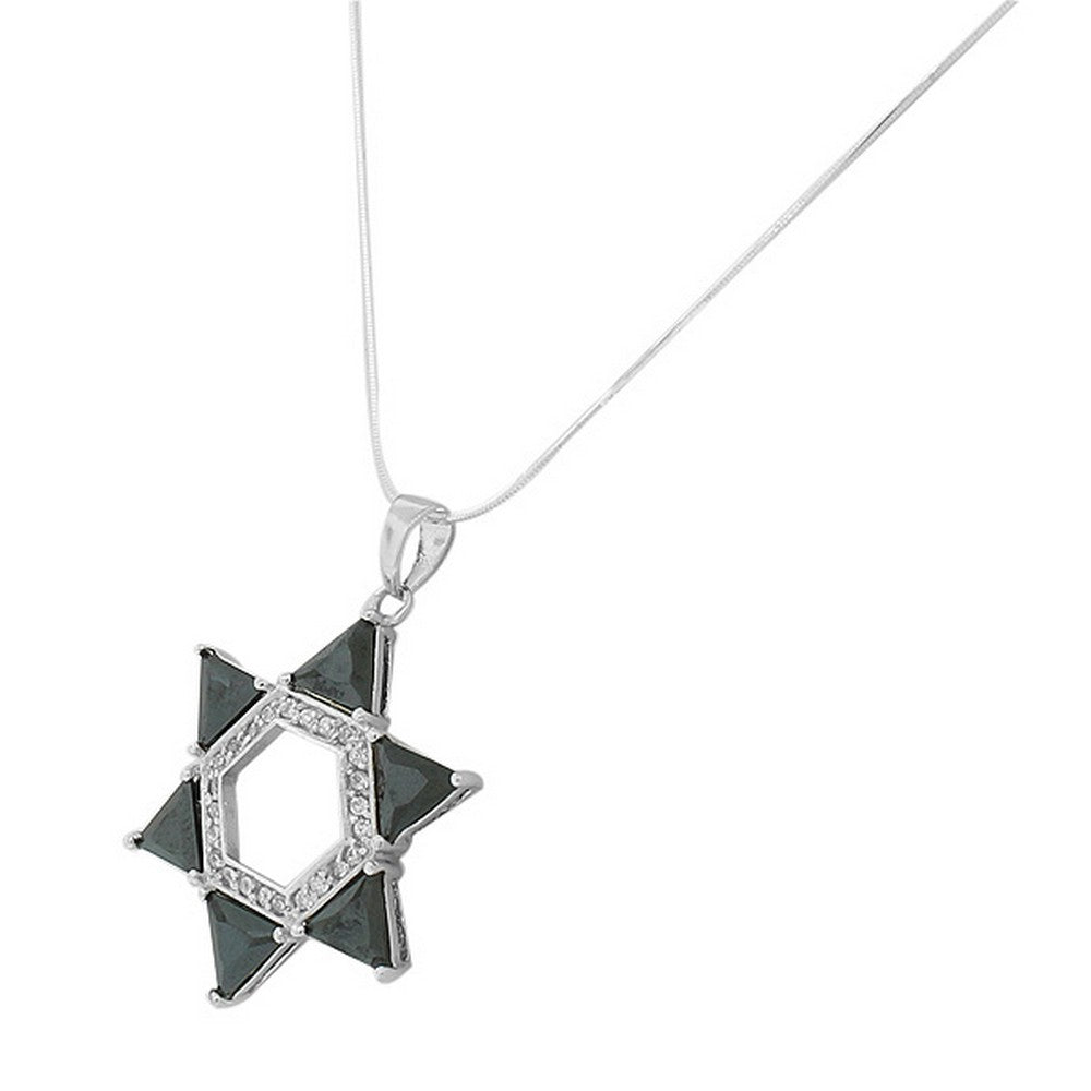 Black Crystals Star of David 925 Sterling Silver Pendant