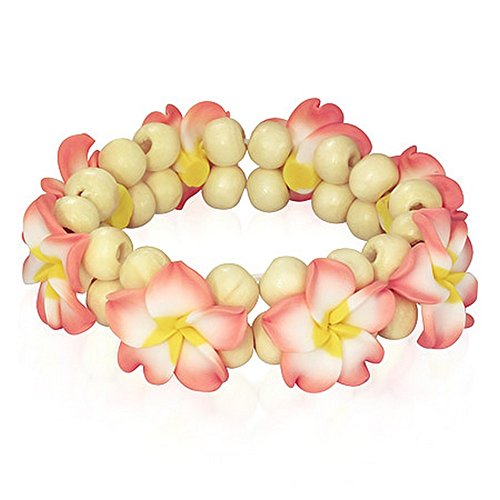 Fashion Alloy Polymer Clay Hawaiian Flowers Beaded Stretch Bracelet