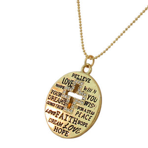 Fashion Alloy Yellow Gold-Tone Latin Cross White CZ Religious Pendant Necklace