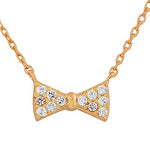 925 Sterling Silver Yellow Gold-Tone Bow Tie Charm CZ Pendant Necklace