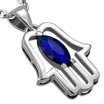 Pear Stone Hamsa Necklace Pendant Sterling Silver Cubic Zirconia