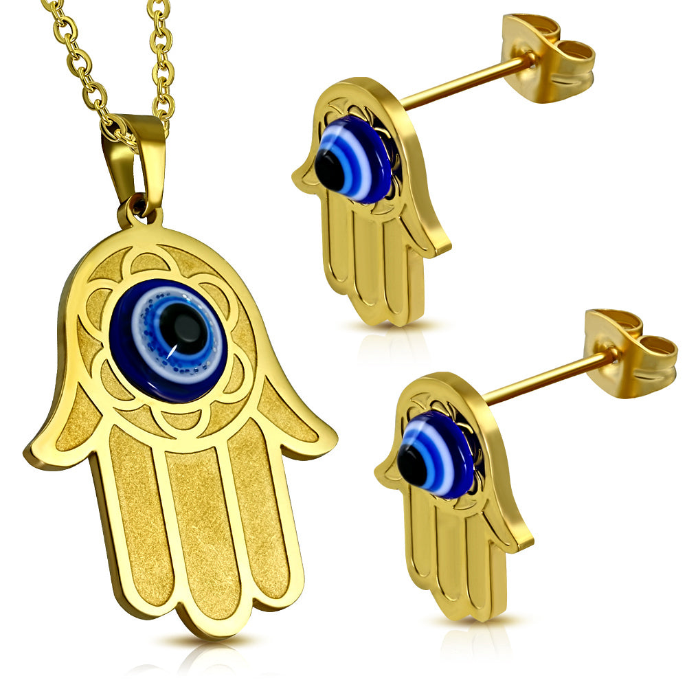 Large Gold Hamsa Evil Eye Set