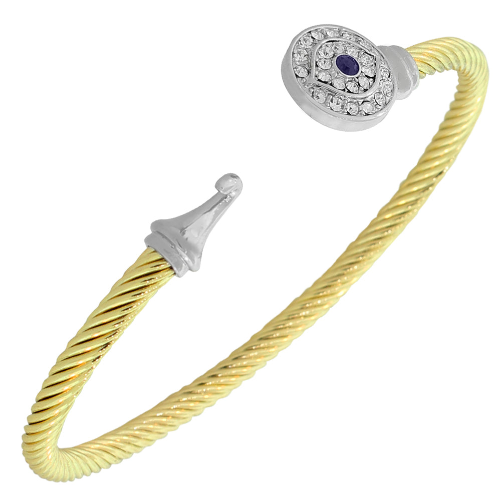 Fashion Alloy Two-Tone White Blue CZ Evil Eye Bangle Bracelet
