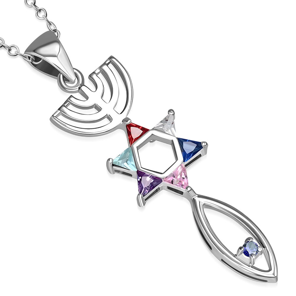 Messianic Seal Necklace Pendant 925 Sterling Silver Cubic Zirconia