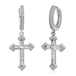 My Daily Styles Womens Girls 925 Sterling Silver Hoop Huggie Earrings with Dangling Cross Sparkling Cubic Zirconia