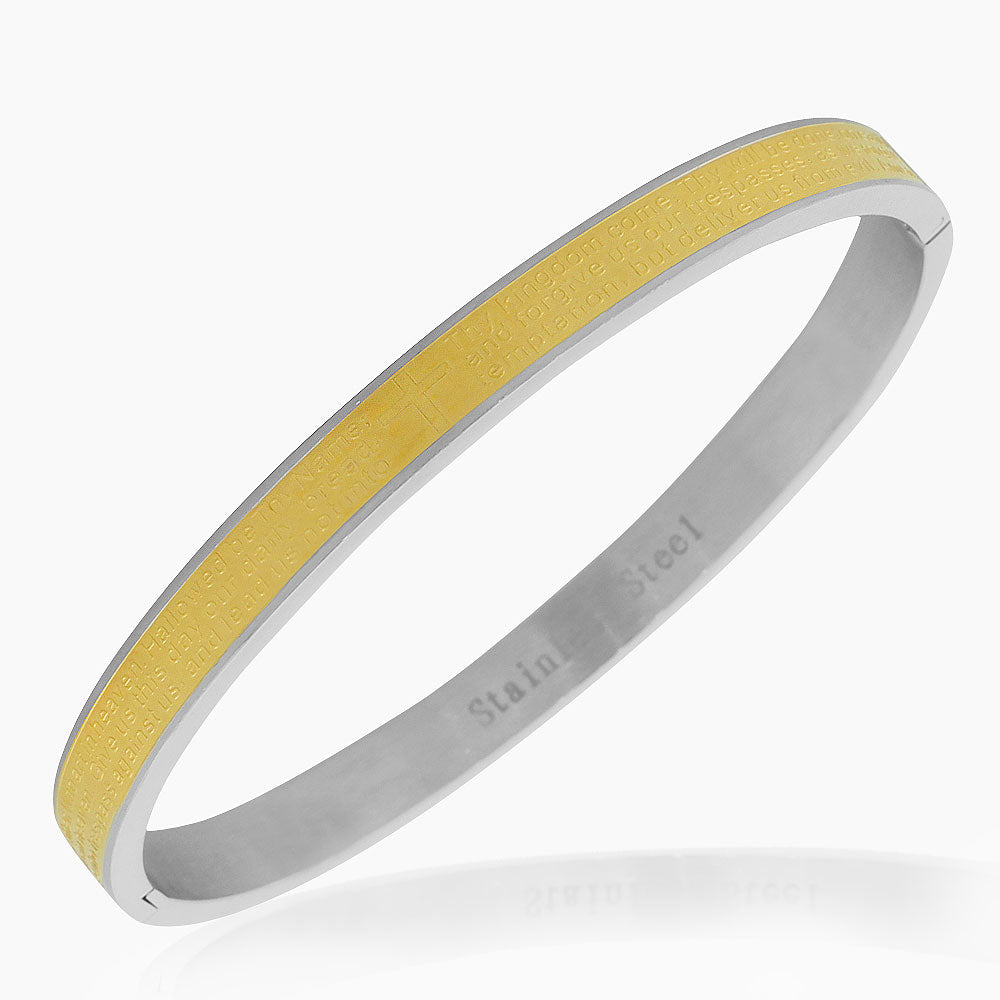 Stainless Steel Lords Prayer in English Two-tone Bangle