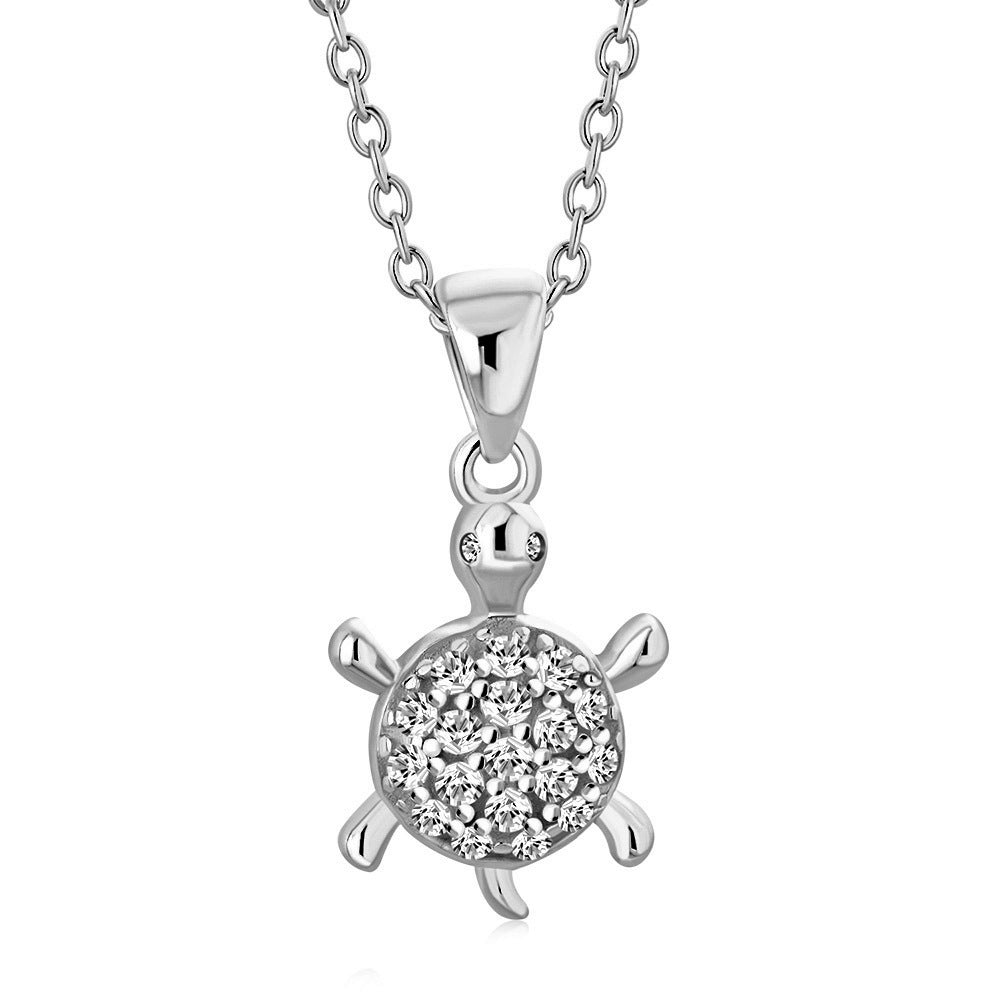 925 Sterling Silver Turtle CZ Womens Pendant Necklace