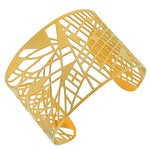 Stainless Steel Yellow Gold-Tone Cut-Out Design Wide Open End Cuff Bangle Bracelet