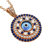 925 Sterling Silver White Blue CZ Evil Eye Protection Pendant Necklace